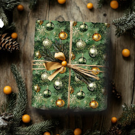 Umschlagpapier für grüne und goldene Ornamente Geschenkpapier