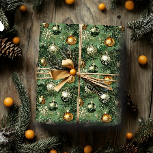 Umschlagpapier für grüne und goldene Ornamente Geschenkpapier