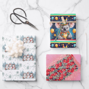 Umschlagpapier in einem Set mit drei Blättern Geschenkpapier Set