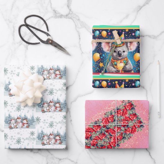 Umschlagpapier in einem Set mit drei Blättern Geschenkpapier Set (Vorderseite)