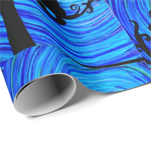 Umschlagpapier - Katze und Mondlicht - groß 002 Geschenkpapier (Rolleneckpunkt)