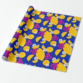 Umschlagpapier mit Zitronen aus Zesty und rosa Blä Geschenkpapier