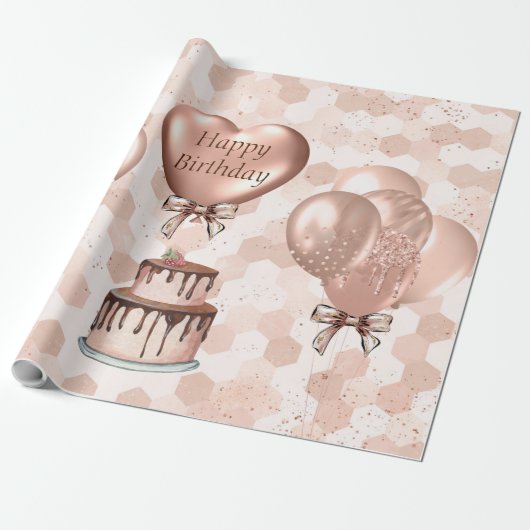 Umschlagpapier Roll 15' Rose Gold Geburtstag Geschenkpapier (Ungerollt)