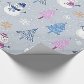 Umschlagpapier "Rosa Bäume und Blaue Schneemänner" Geschenkpapier (Ecke)