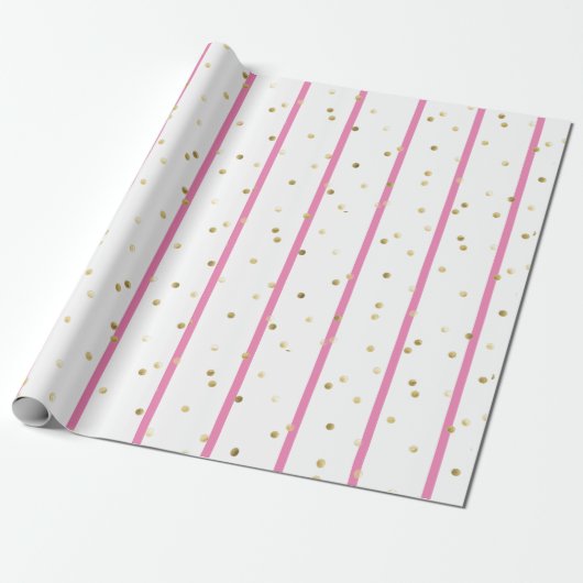 Umschlagpapier - rosa Streifen Gold Polka Punkte Geschenkpapier (Ungerollt)