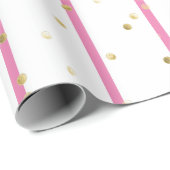 Umschlagpapier - rosa Streifen Gold Polka Punkte Geschenkpapier (Rolleneckpunkt)
