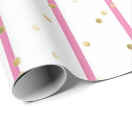 Umschlagpapier - rosa Streifen Gold Polka Punkte Geschenkpapier