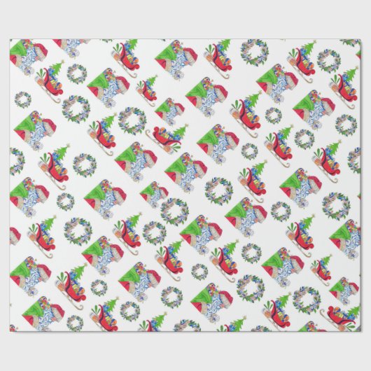 Umschlagpapier Santa und Sleigh Geschenkpapier (Saum)