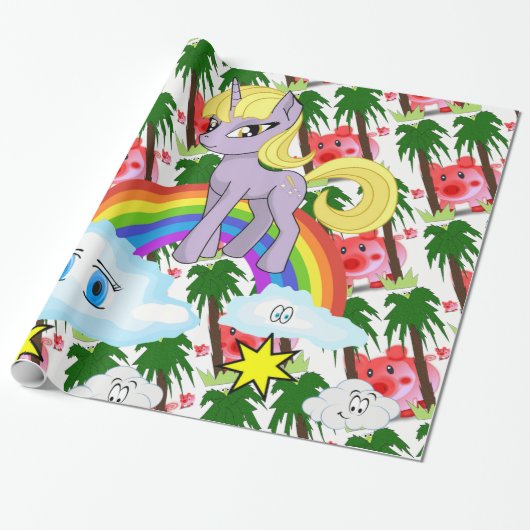 Umschlagpapier Schweine Einhorn Regenbogen Geschenkpapier (Ungerollt)
