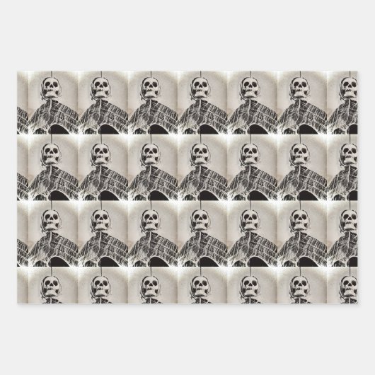 Umschlagpapier - Skelett / Halloween - 3 Pack Geschenkpapier Set (Vorderseite)
