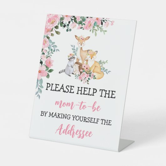 Umschlagstation Sign Baby Shower Woodland Girl Sockelschild (Vorderseite)