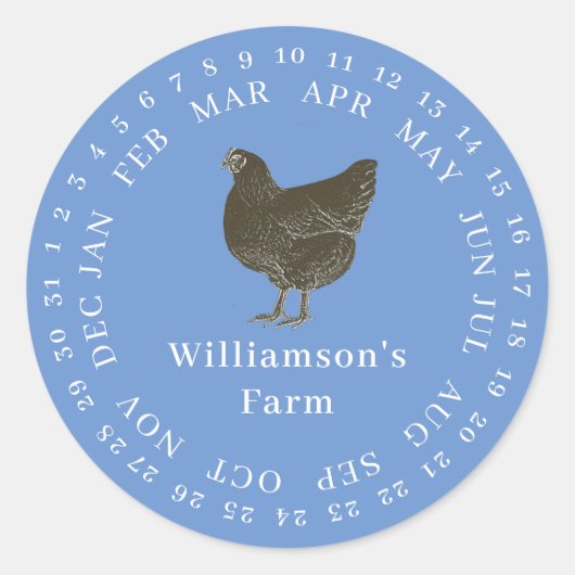 Umschließendes Datum Eierkarton Etiketten Cornflow Runder Aufkleber (Vorderseite)