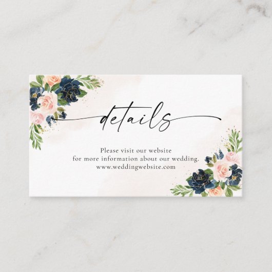 Umschließungskarte für Navy/Blush-Rosa-Flora Begleitkarte (Vorderseite)