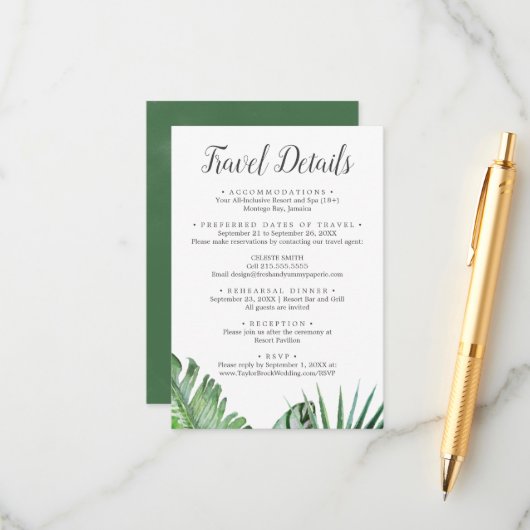 Umschließungskarte "Wild Tropical Palm" Begleitkarte (Vorderseite/Rückseite Beispiel)