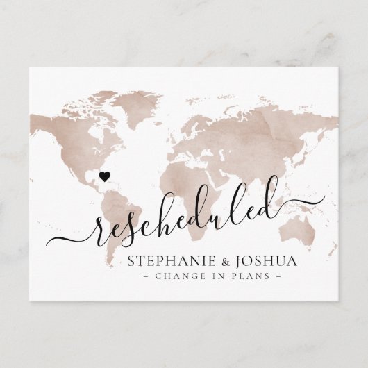 Umschuldung der Hochzeit in Urlaubsort Ankündigungspostkarte (Vorderseite)