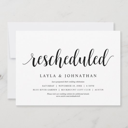 Umschulung, Hochzeit Ändern des Datums Einladung (Vorderseite)