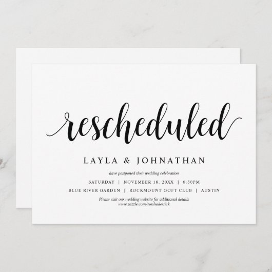 Umschulung, Hochzeit Ändern des Datums Einladung (Vorne/Hinten)