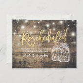 Umschulung Hochzeitspause Mason Jars Wood Ankündigungspostkarte (Vorne/Hinten)