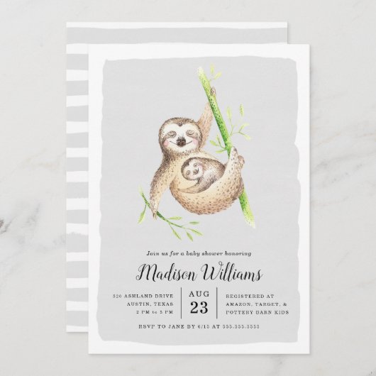 Umschweifen | Sloth Baby Shower Einladungen (Vorne/Hinten)