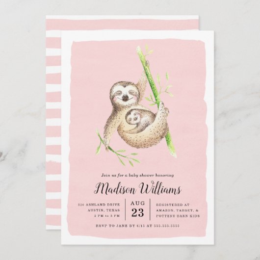 Umschweifen | Sloth Baby Shower Einladungen (Vorne/Hinten)