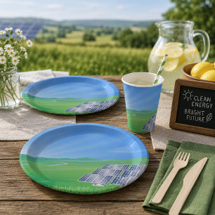 Umweltfreundliche Solarpanel-Landschaft Pappteller