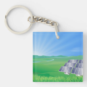 Umweltfreundliche Solarpanel-Landschaft Schlüsselanhänger