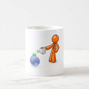 Umweltfreundliches Unternehmenswachstum Mann bewäs Kaffeetasse