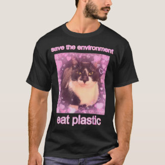 Umweltschutz-Meme Katze isst Plastik Meme T-Shirt