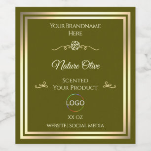 Umweltzeichen für Oliven mit Goldrahmen und Logo Weinetikett
