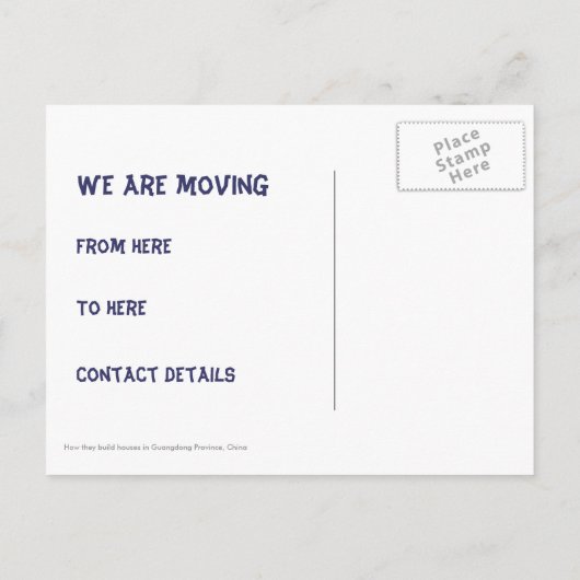 Umzug des Gebäude "Adresse im sonnigen Haus" Ankündigungspostkarte (Rückseite)