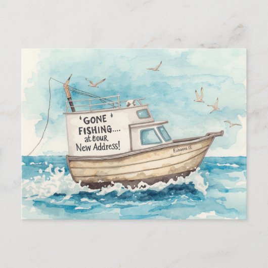 Umzug in die neue Zuhause für Angelfreunde Postkarte (Vorderseite)