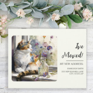 Umzugsmeldung Dreifarbenkatze Fenster Postkarte