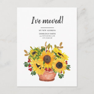 Umzugsmeldung Gelbe Sonnenblume Rote Beeren Postkarte