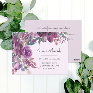 Umzugsmeldung Lila Wasserfarbe Floral  Postkarte