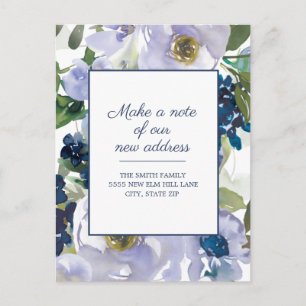 Umzugsmeldung Staubblau Aquarell Blumen Postkarte