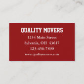 Umzugsunternehmen, Visitenkarte (Rückseite)