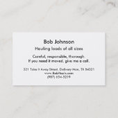 Umzugsunternehmenschlepperurheber-Transportabfall Visitenkarte (Rückseite)