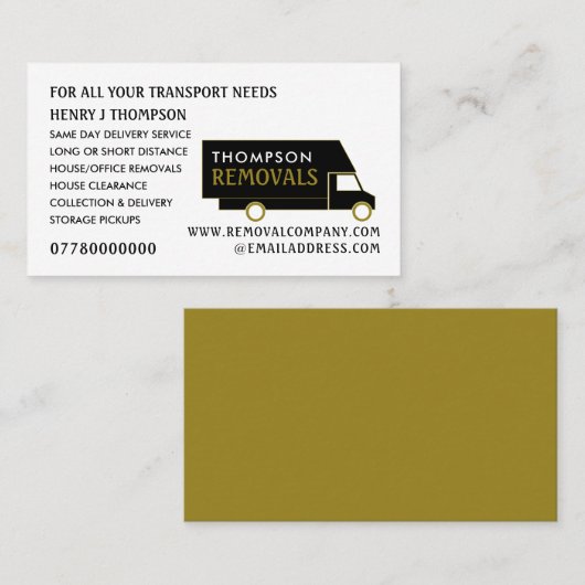Umzugswagen für Schwarz und Gold, Umzugsfirma Visitenkarte (Vorne/Hinten)