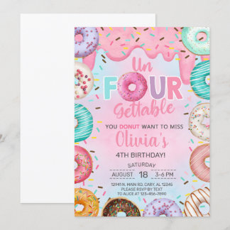 Un-4-gettable Donuts Mädchen 4. Geburtstag einlade Einladung