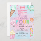 Un-4-gettable Mädchen 4. Geburtstag Einladung. Einladung (Vorne/Hinten)