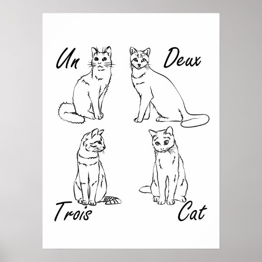 Un Deux Trois Cat Funny Französisch Poster (Vorne)