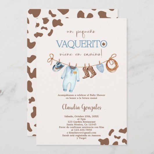Un Pequeño Vaquerito viene en camino Baby Shower Einladung (Vorne/Hinten)