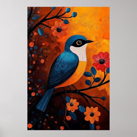Un Solo Pájaro - Lebhafter Vogel und Blumenstrauß Poster (Vorne)