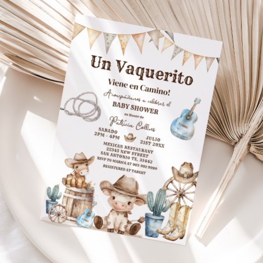 Un Vaquerito Viene en Camino Spanish Baby Shower Einladung