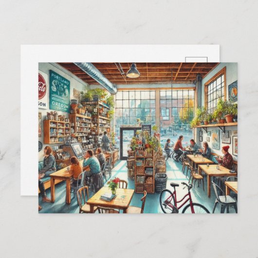 Unabhängiges Café in Portland Oregon Postkarte (Vorne/Hinten)