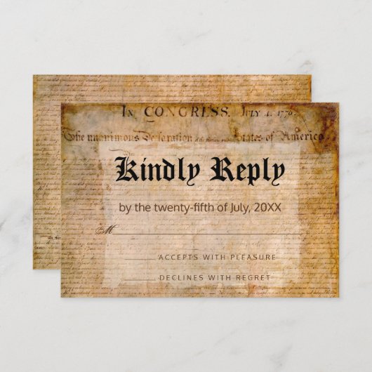 Unabhängigkeitserklärung 📜 Hochzeitsurteil RSVP Karte (Vorne/Hinten)