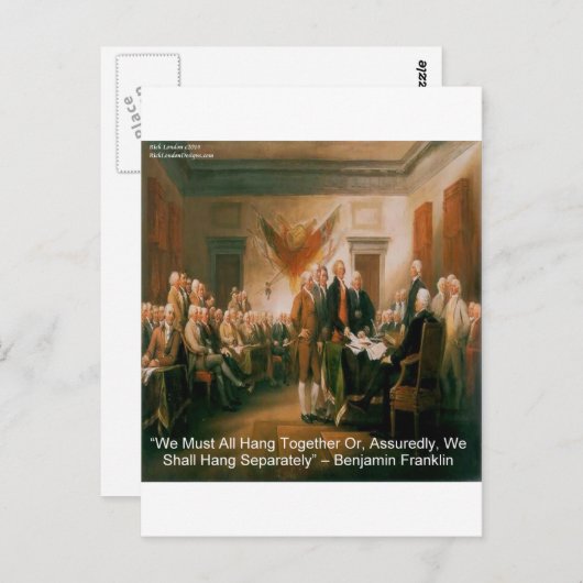 Unabhängigkeitserklärung und Ben Franklin Zitat Postkarte (Vorne/Hinten)