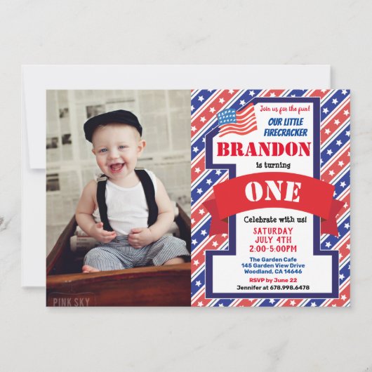 Unabhängigkeitstag 1. Geburtstag Junge Foto Einladung (Vorderseite)