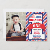 Unabhängigkeitstag 1. Geburtstag Junge Foto Einladung (Vorderseite)