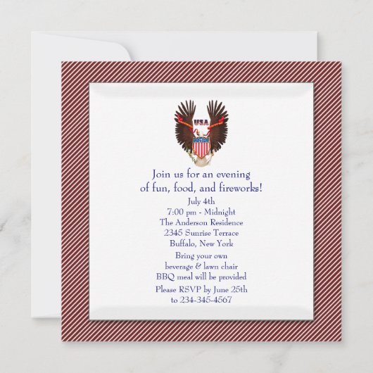 Unabhängigkeitstag 4. Juli Party GRILLEN Einladung (Rückseite)